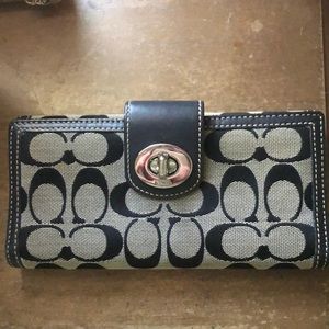 Authentic Coach Signature Black Turnlock Checkbook Wallet